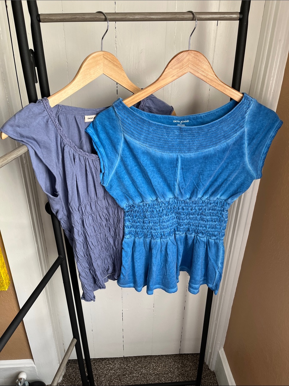 Dkny 2 Smocked Short-Sleeve Tops - blue and purple